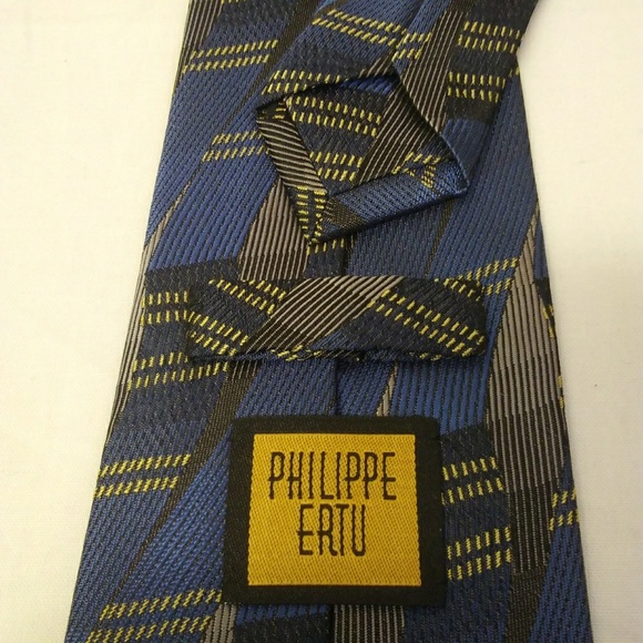 Phillipe Ertu Tie Silk Blue Black Gold - Picture 4 of 4